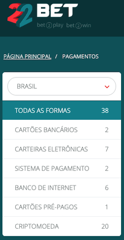 22bet metodos brasil deposito