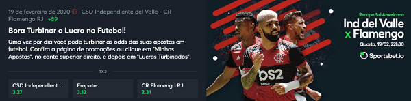 Sportsbet.io com lucro turbinado para o jogo de ida da Recopa Sul-Americana entre Flamengo e Independiente Del Valle