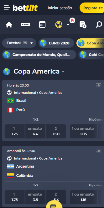 Odds Bettilt Semifinais da Copa América: Brasil x Peru e Argentina x Colômbia