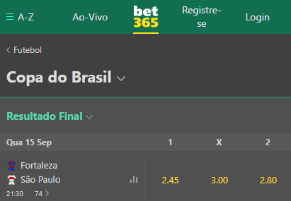 Bet365 com odds para os três jogos de volta das quartas de final da Copa do Brasil