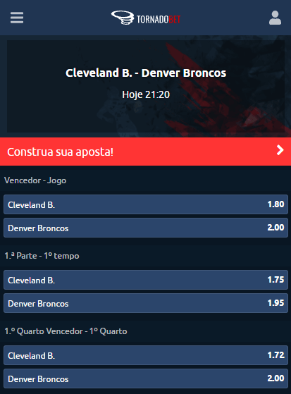 Tornadobet com odds para os jogos da semana 7 da NFL que começa com Broncos vs Browns