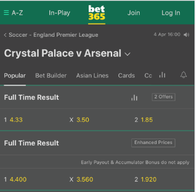 crystal Palace vs arsenal 4 4 2022