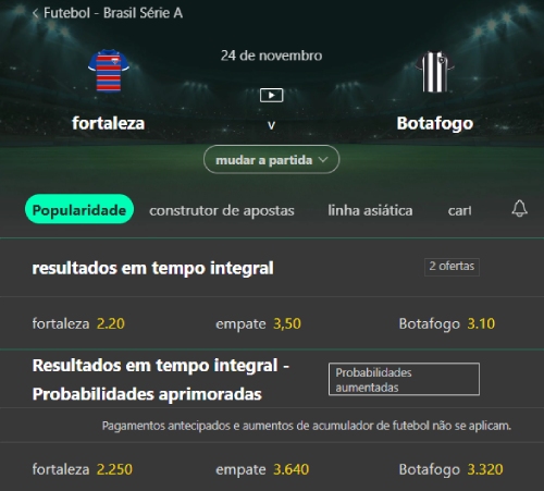 Dica de aposta na partida entre Fortaleza vs Botafogo na bet365