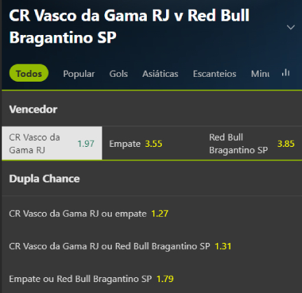 Dica de aposta da semana no app da 22bet - Vasco vs Bragantino